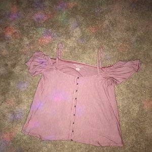 Red and white striped off the shoulder top